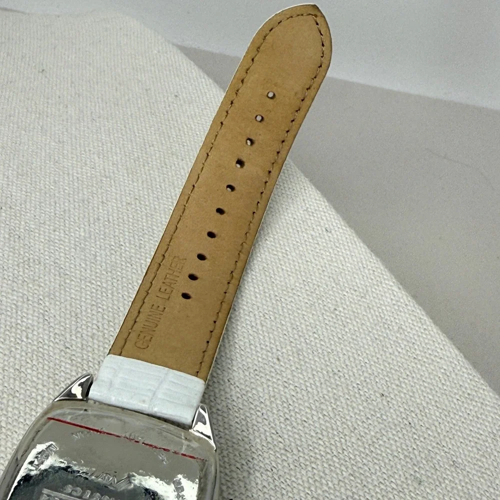 Joan Rivers Classics Watch WORKS White Leather Rhinestone Bezel‎ Date Quartz